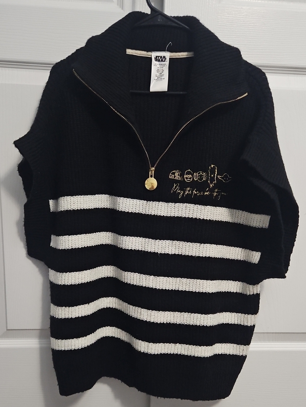 Star Wars Women’s Black & Cream Striped Quarter Zip Sweater M
